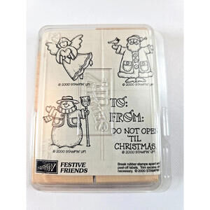 Stampin’ Up! Festival Friends Wood Rubber Stamp Set NEW Uncut Retired 2000